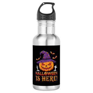 Botella De Agua Llega Halloween Bruja Calabaza Vector