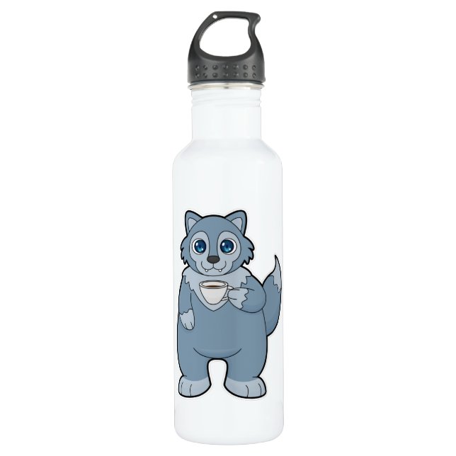 Botella De Agua Lobo con copa de café (Anverso)