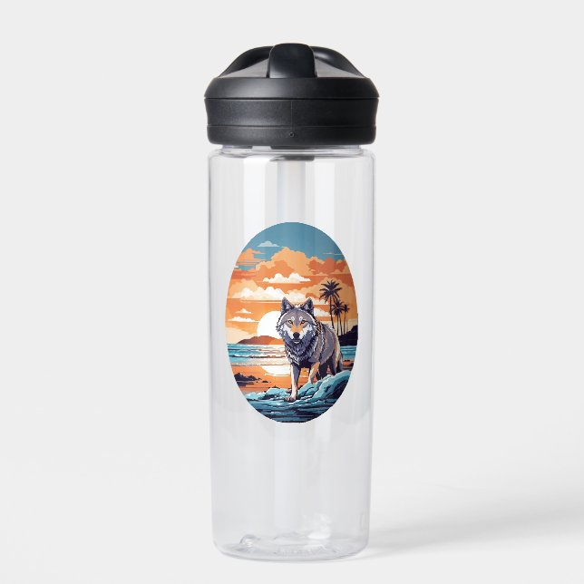 Botella De Agua Lobo en la playa (Delante)
