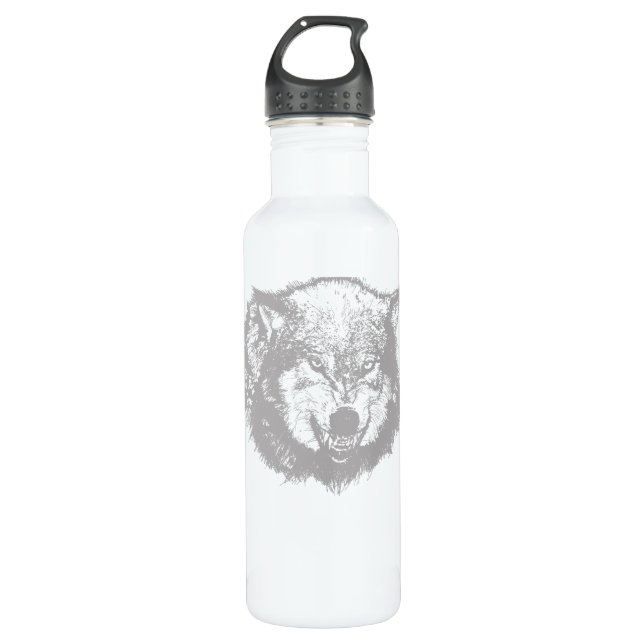 Botella De Agua Lobo enojado en gris (Anverso)