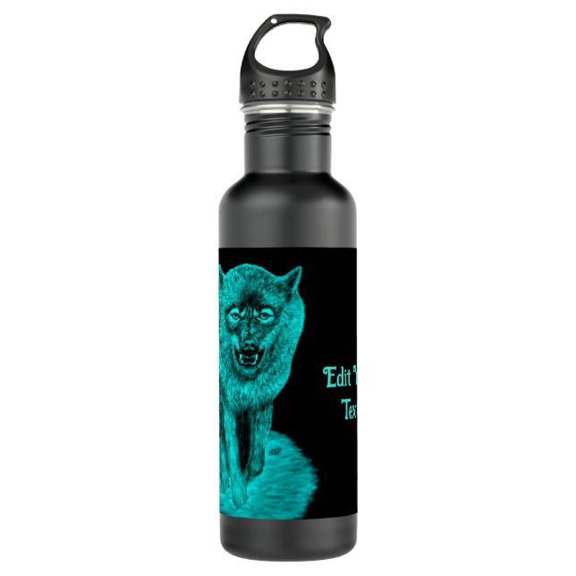 Botella De Agua Lobo negro enojado en la noche (Anverso)