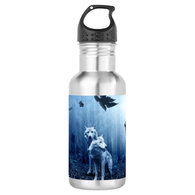 Botella De Agua Lobos en el bosque al amanecer (Anverso)