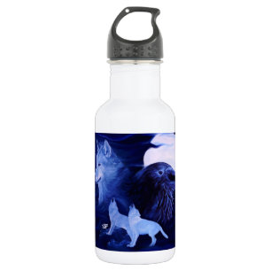 Botella De Agua Lobos y Raven con luna llena