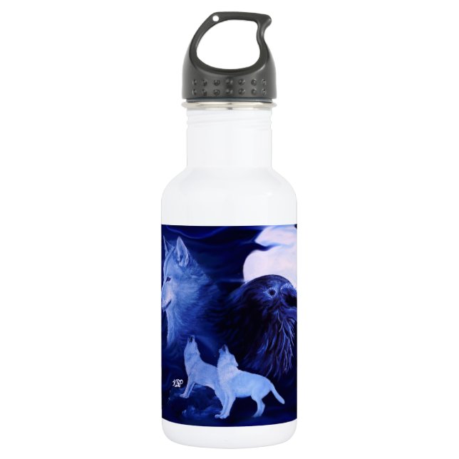 Botella De Agua Lobos y Raven con luna llena (Anverso)