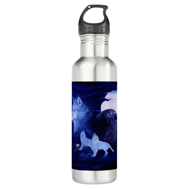 Botella De Agua Lobos y Raven con luna llena (Anverso)