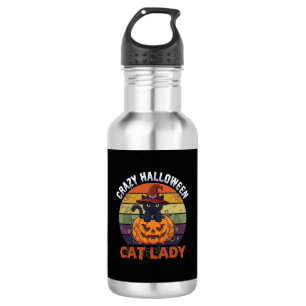 Botella De Agua Loca Señora Gato de Halloween Sombrero de Bruja de