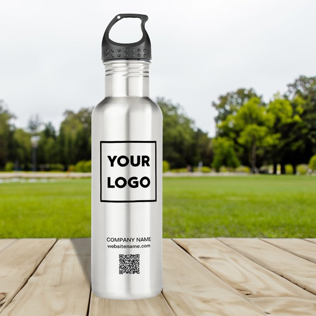 Botella De Agua Logotipo comercial de personalizado y código QR (Custom Business Logo and QR Code Stainless Steel Water Bottle in situ)