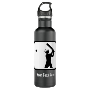Botella De Agua Logotipo del jugador de cricket en blanco y negro