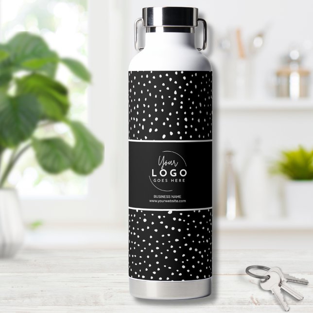 Botella De Agua Logotipo Empresarial Blanco Negro (Black White Business Logo Water Bottle)