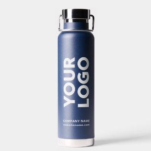 Botella De Agua Logotipo y texto personalizado en azul marino de 2