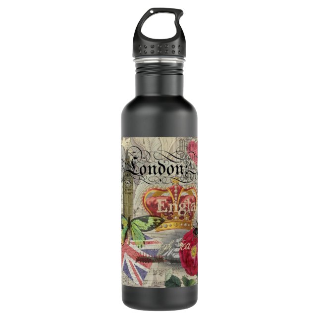 Botella De Agua Londres Inglaterra Viaje Viaje Arte Viejo Europa (Anverso)