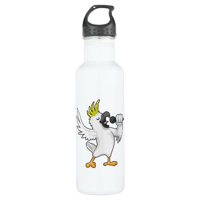 Botella De Agua Loro como cantante con micrófono (Anverso)
