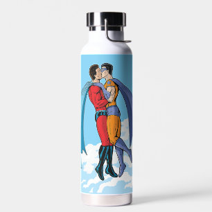 Botella De Agua Los dos superhéroes de Slipperyjoe besándose f