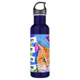 Botella De Agua Los gatos son mi tribu | Gato Naranja y flores