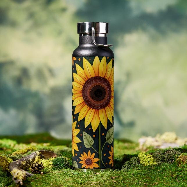 Botella De Agua Los girasoles amarillos en negro (Exterior)