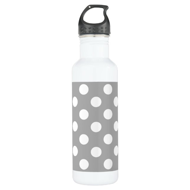 Botella De Agua Los puntos de polka blanco sobre gris (Anverso)