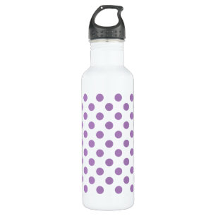 Botella De Agua Los puntos de polka de lavanda sobre blanco
