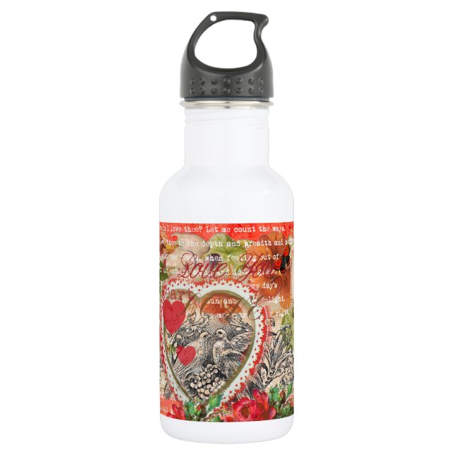 Botella De Agua Love Birds Heart Red Art Collage (Anverso)