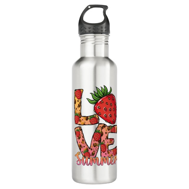 Botella De Agua Love Hello Summer Strawberry Stainless Steless Wat (Anverso)