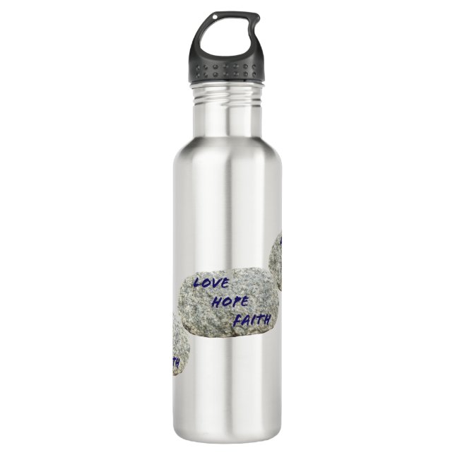 Botella De Agua Love Hope Faith White Stones (Anverso)
