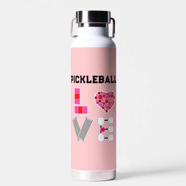 Botella De Agua Love Spelled with Pickleballs Courts Net Paddles (Delantero)
