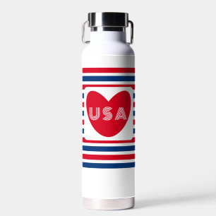 Botella De Agua Love USA Red White and Blue Patriotic Heart Fun Wa