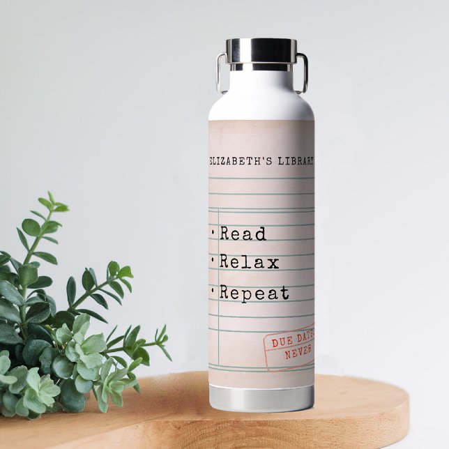 Botella De Agua Lover Bookworlof, libro de tarjetas de biblioteca  (book lover bookish bookworm personalized water bottle gift christmas birthday mother day)
