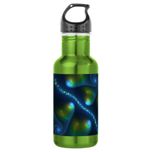 Botella De Agua Luces de fantasía Resumen Fractal amarillo verde a