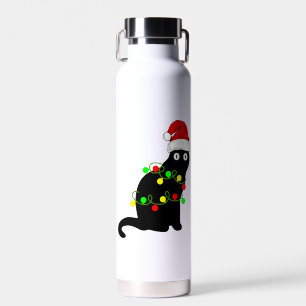 Botella De Agua Luces de Navidades de gato negro
