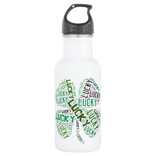 Botella De Agua Lucky Clover Word Art (Anverso)