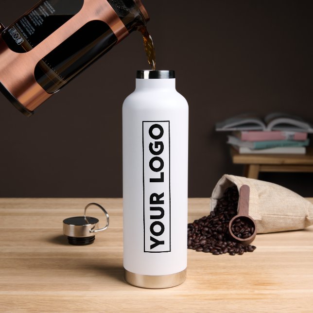 Botella De Agua Lujo Logo Ancho Blanco (Café)