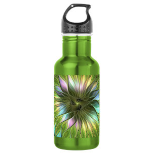 Botella De Agua Luminoso colorido Fantasía Flor Fractal Art