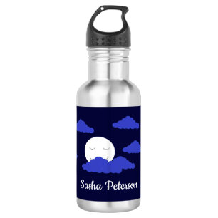 Botella De Agua Luna llena sonriente con nubes: