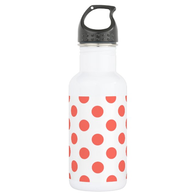 Botella De Agua Lunares de coral vivo sobre blanco (Anverso)