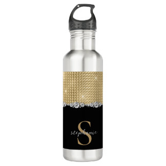 Botella De Agua Luxury Diamonds Gold Black Monogram