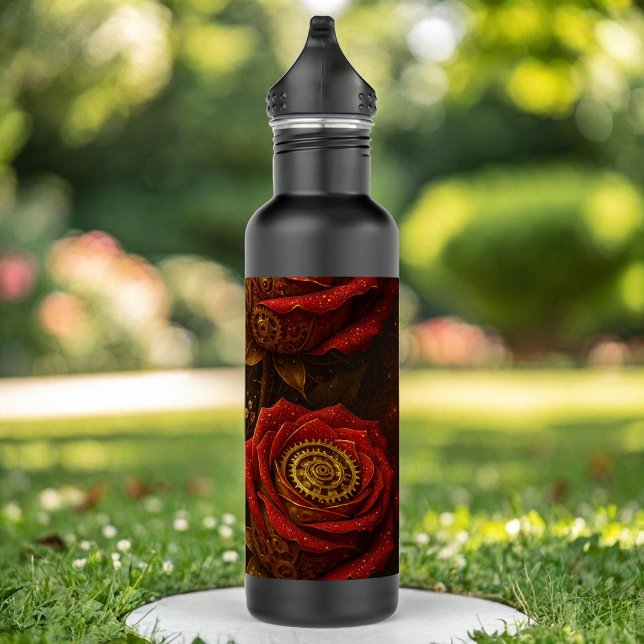 Botella De Agua Luxury Steampunk Roses Romantic Gold Gears (Subido por el creador)