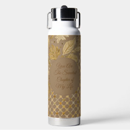 Botella De Agua Luxury, Valentine's Day, Gold Flowers, Pixels 