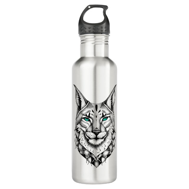 Botella De Agua Lynx Wild Animal Nature Ilustracion Tattoo (Anverso)