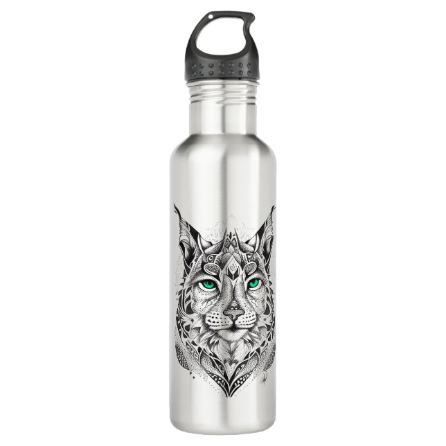Botella De Agua Lynx Wild Animal Nature Ilustracion Tattoo (Anverso)