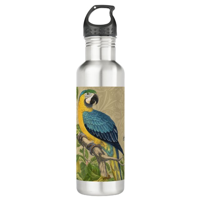Botella De Agua Macaw Blue Yellow Tropical Jungle Antigüedad (Anverso)