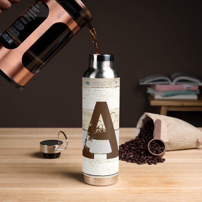 Botella De Agua Madera rústica y letra (Café)