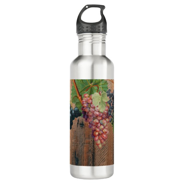 Botella De Agua Madera y uvas de viñas rústicas (Anverso)