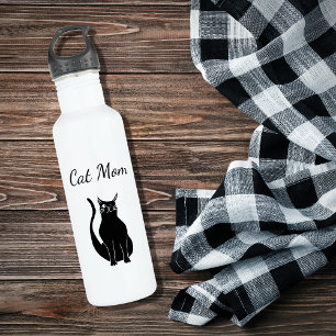 Botella De Agua Madre de un gato lindo Personalizado de Kitty negr