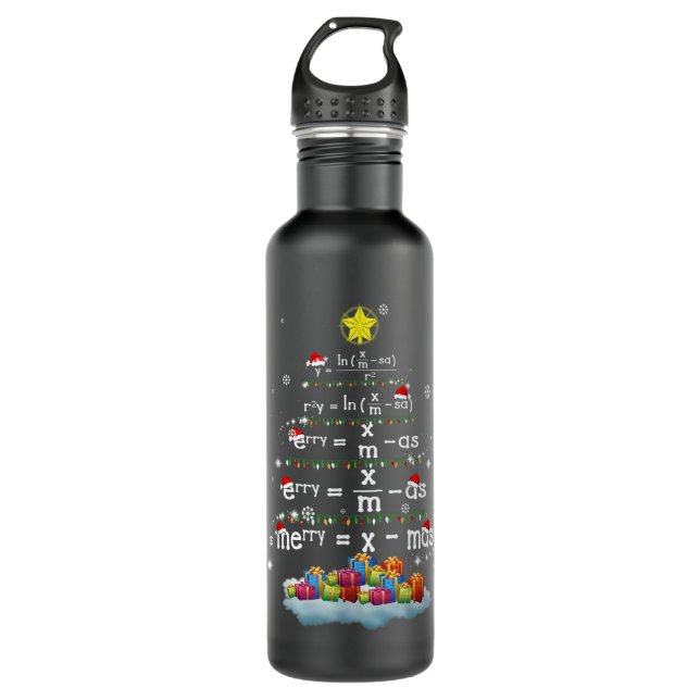 Botella De Agua Maestra: Árbol de Navidad Navidades divertidos mat (Anverso)
