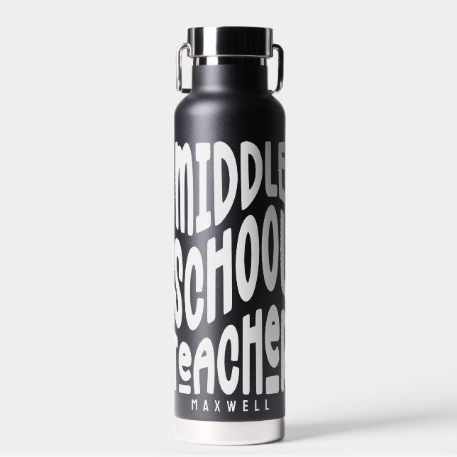 Botella De Agua Maestro de Escuela Secundaria Texto Negro  (Delantero)