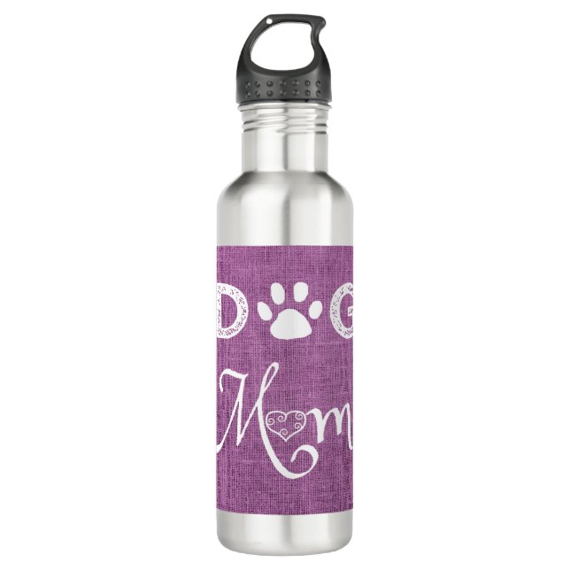 Botella de agua Magenta Burlap Dog Mom (Anverso)