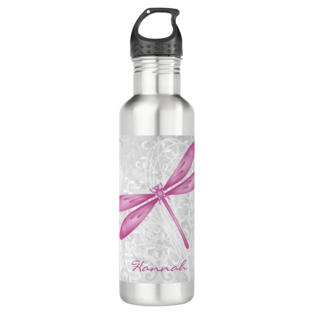 Botella De Agua Magenta Dragonfly Personalizado Acero Inoxidable (Anverso)