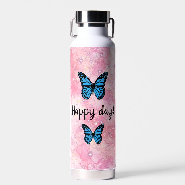 Botella De Agua Magical blue butterfly pink glitter art (Delantero)