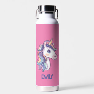 Botella De Agua Magnífico pastel de unicornio con nombre de niño