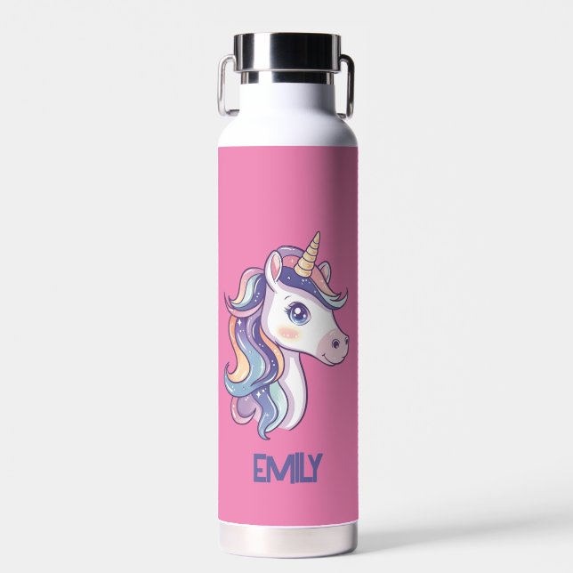 Botella De Agua Magnífico pastel de unicornio con nombre de niño (Delantero)